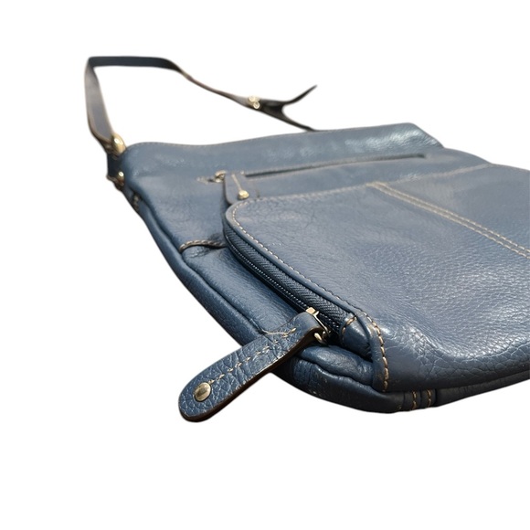 Tignanello blue Soft Leather Crossbody Bag Pleated Detail Silky Lining - Picture 9 of 11